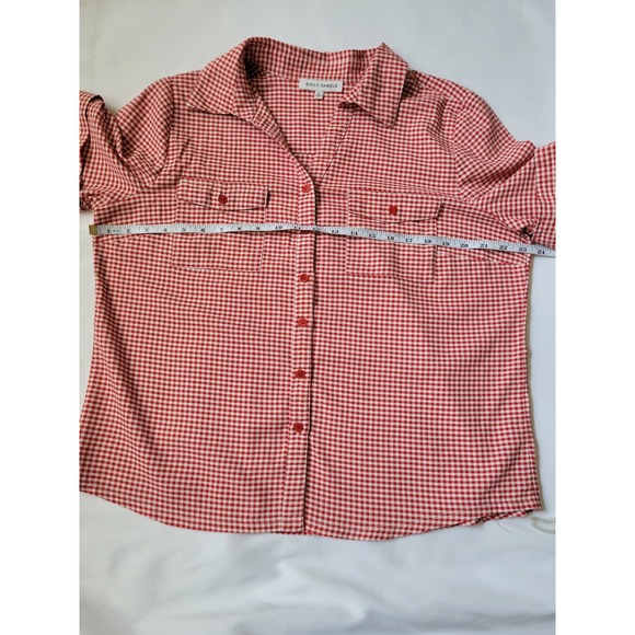 Emily Daniels Red & White Checker Button Shirt Collared Top Button Sleeve Sz XL - Picture 7 of 12